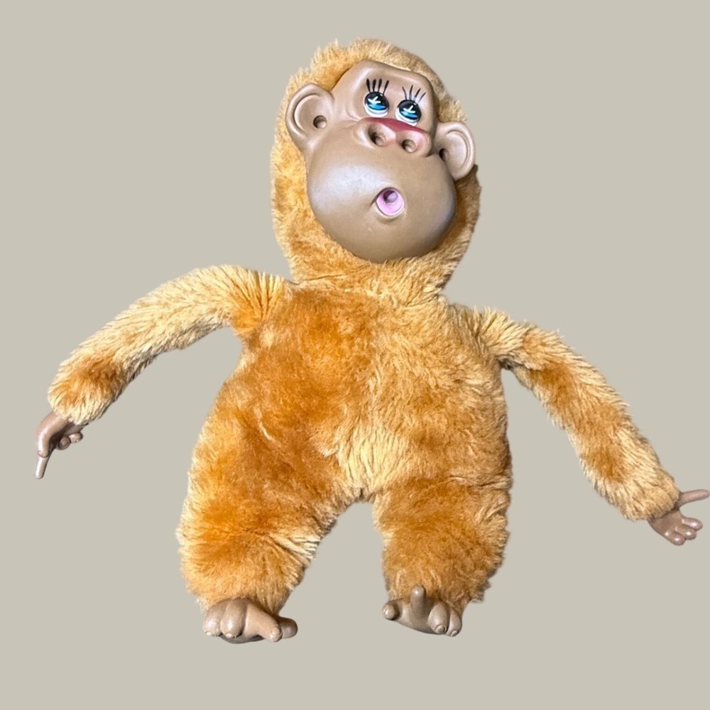 Vintage Rubber Face Monkey Plush Brown Orangutan Gorilla Toy Retro